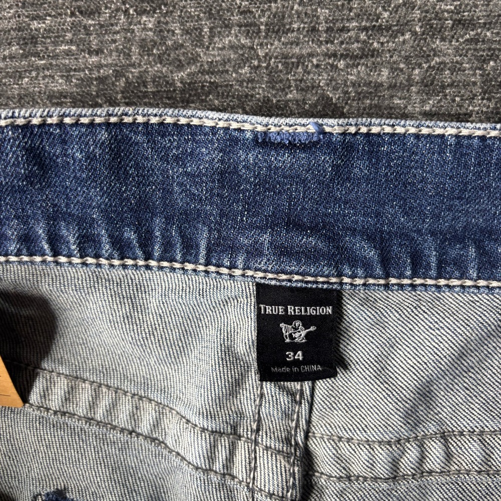 Y2K True Religion Geno Relaxed Slim Denim Shorts Mens 34 Blue Acid Wash Raw Hem - Picture 10 of 10